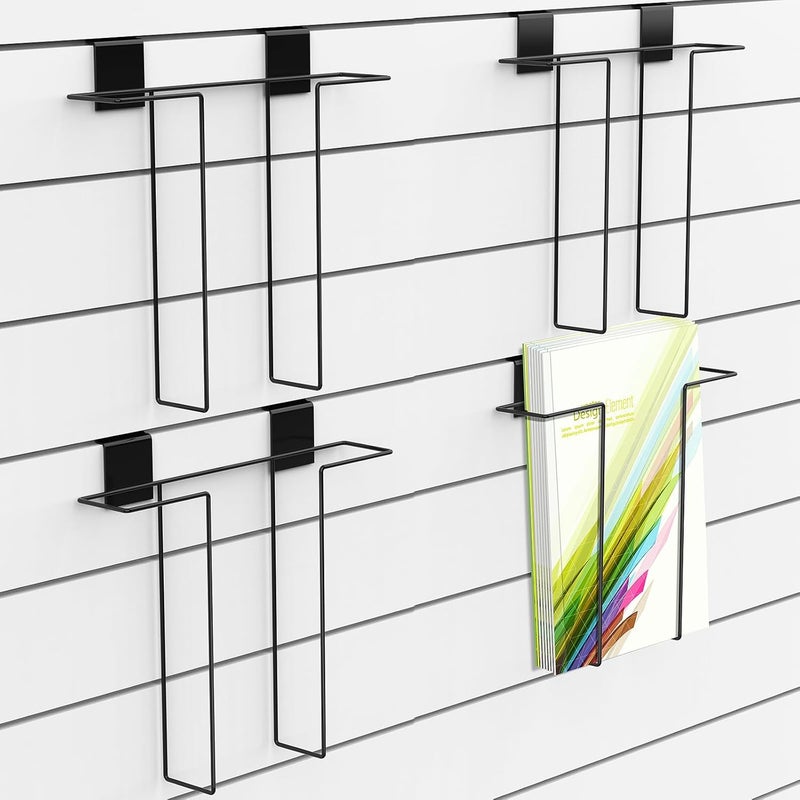 BeapTcely 4 Pcs Literature Display for Slatwall, Metal Wire Magazine Holder Slat Wall Shelf Hooks Accessories for Exhibitions Trade Show and Office Retail Store (4) - Image 1